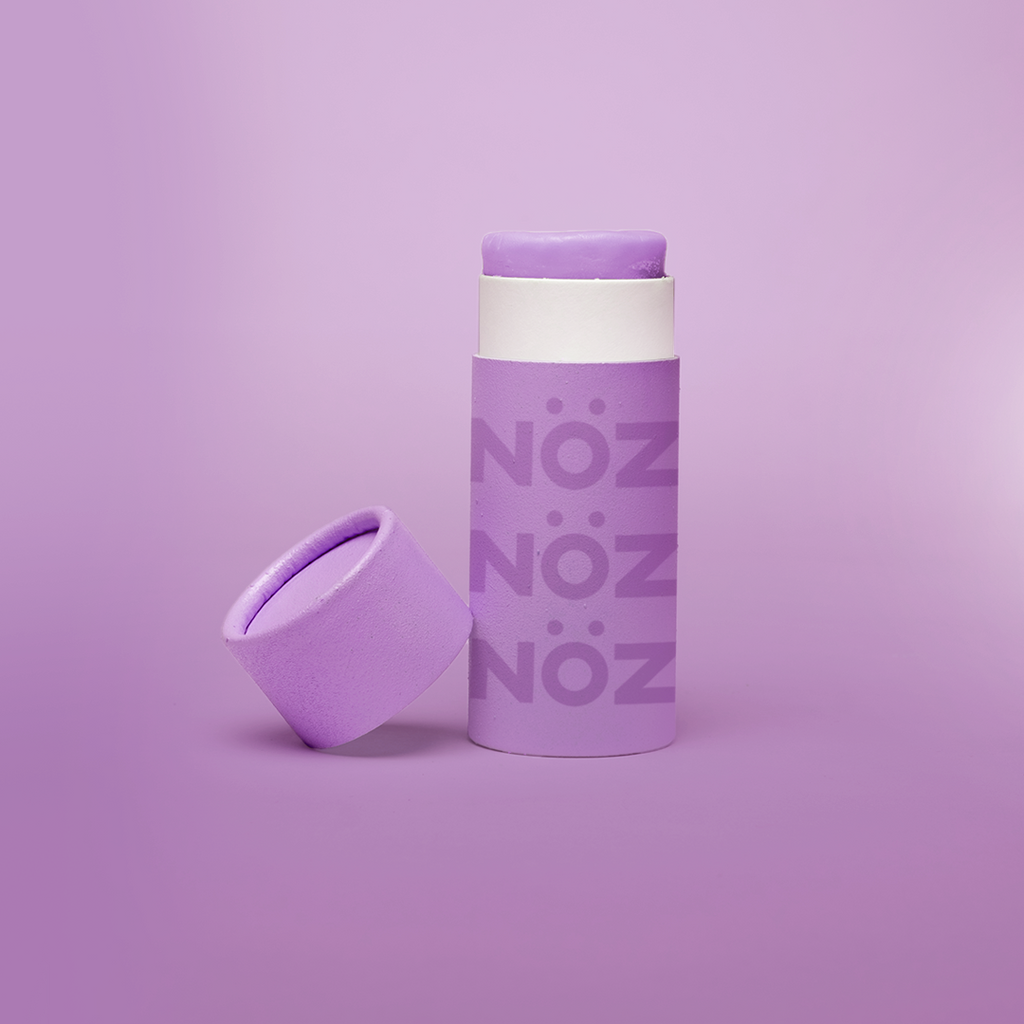 Zoomed in view of opened Nöz light purple cool sunblock